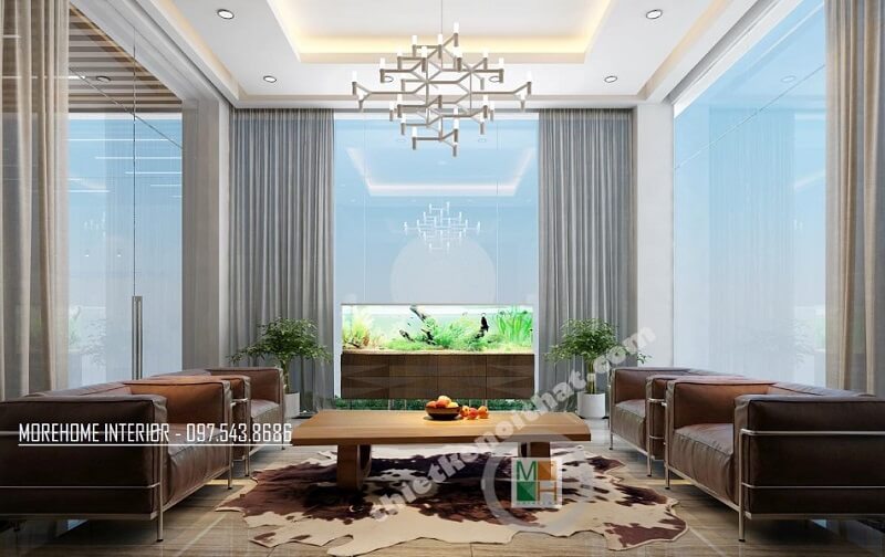 Mẫu thiết kế nội thất phòng khách biệt thự đẳng cấp với sự xuất hiện của bộ sofa bọc da cao cấp tạo điểm nhấn nổi bật cho căn phòng Tổng hợp các mẫu thiết kế phòng khách biệt thự, nhà phố đẹp
